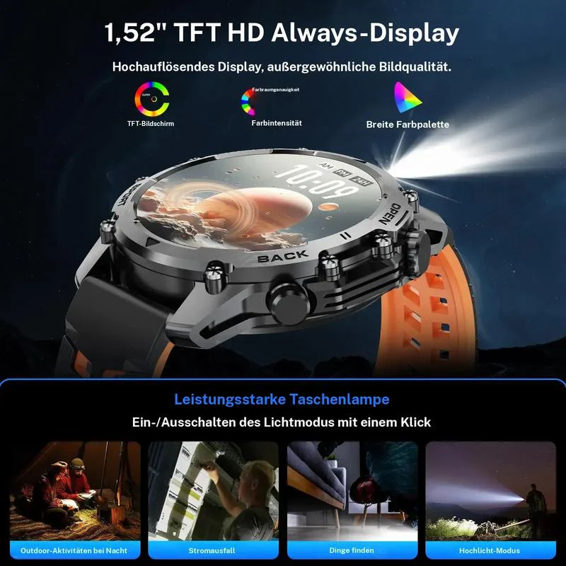 🔥40% Off!⌚1.52" HD smartwatch for men – Phone calls and music control – Multiple sports modes – IP68 waterproof – Long battery life