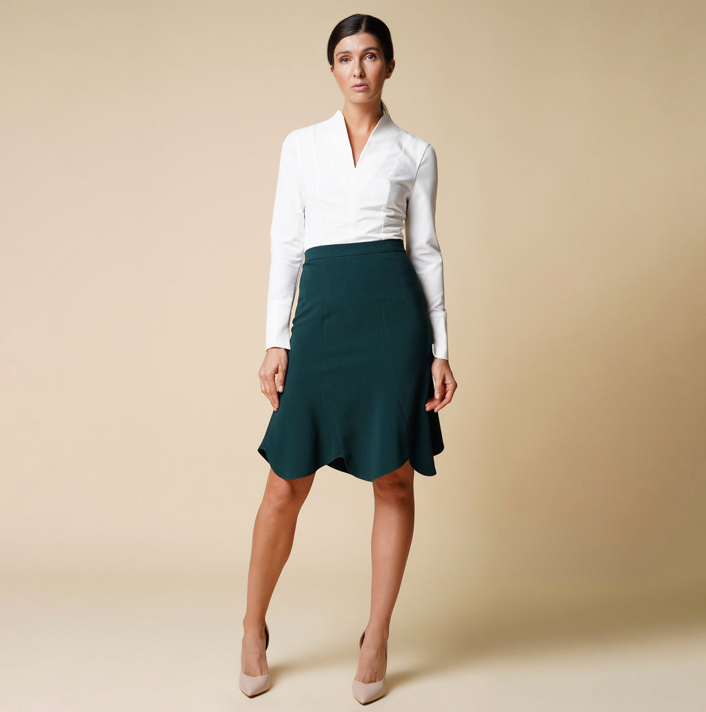 Fitted white shirt elegant, Blouses For Women, Long Sleeve dressy blouse for wedding, V neck Blouse For Work, formal shirt luxury TAVROVSKA