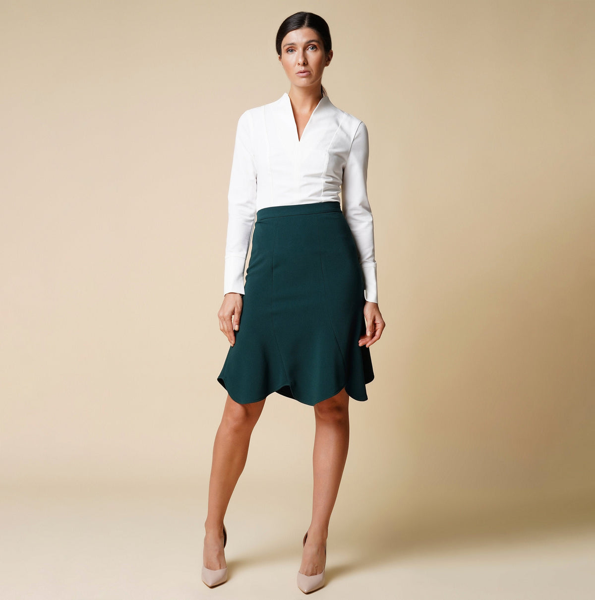 Fitted white shirt elegant, Blouses For Women, Long Sleeve dressy blouse for wedding, V neck Blouse For Work, formal shirt luxury TAVROVSKA