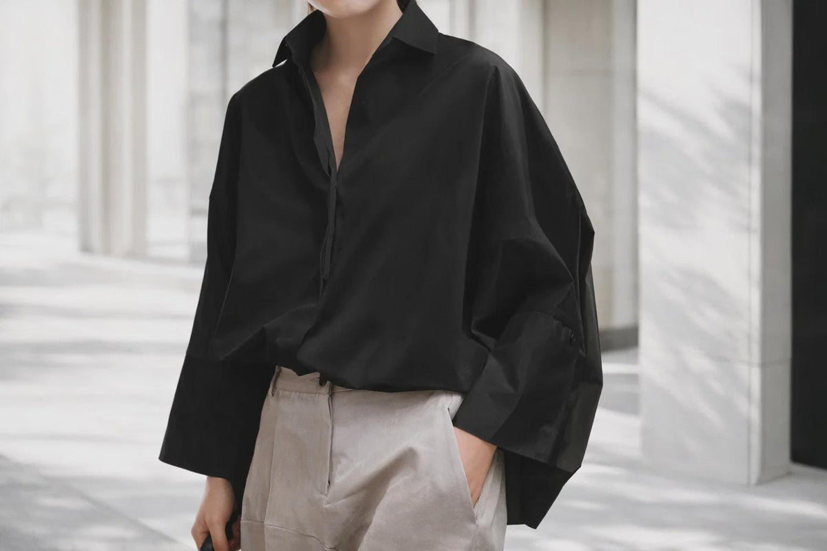 Cotton Blend Button Down Shirt - Relaxed Fit Long Sleeve Blouse