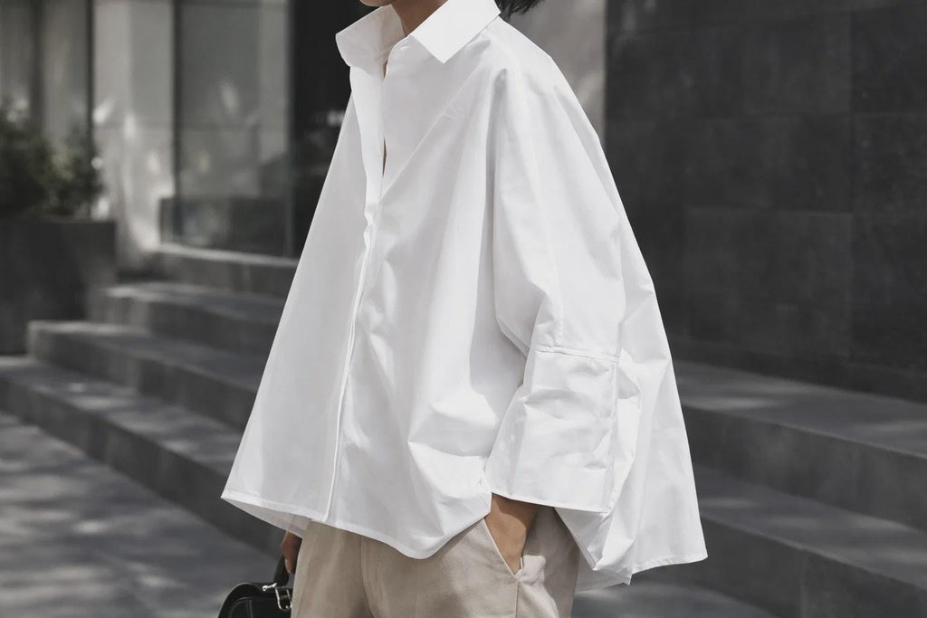 Cotton Blend Button Down Shirt - Relaxed Fit Long Sleeve Blouse