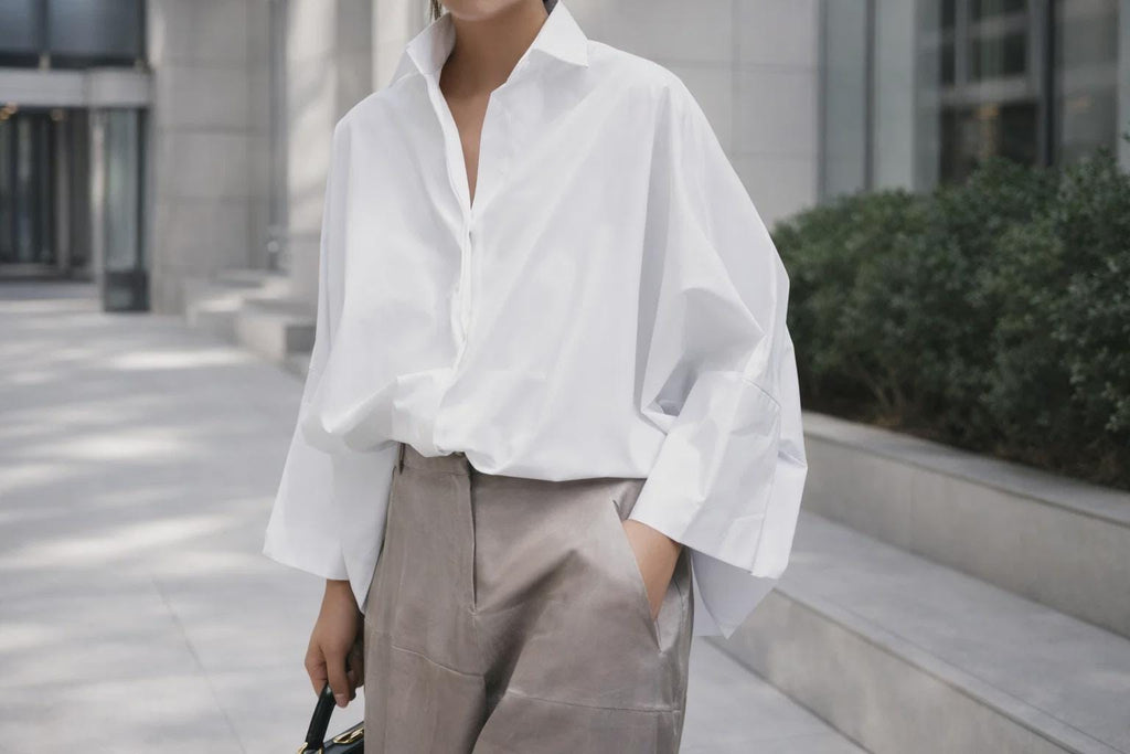 Cotton Blend Button Down Shirt - Relaxed Fit Long Sleeve Blouse