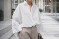 Cotton Blend Button Down Shirt - Relaxed Fit Long Sleeve Blouse