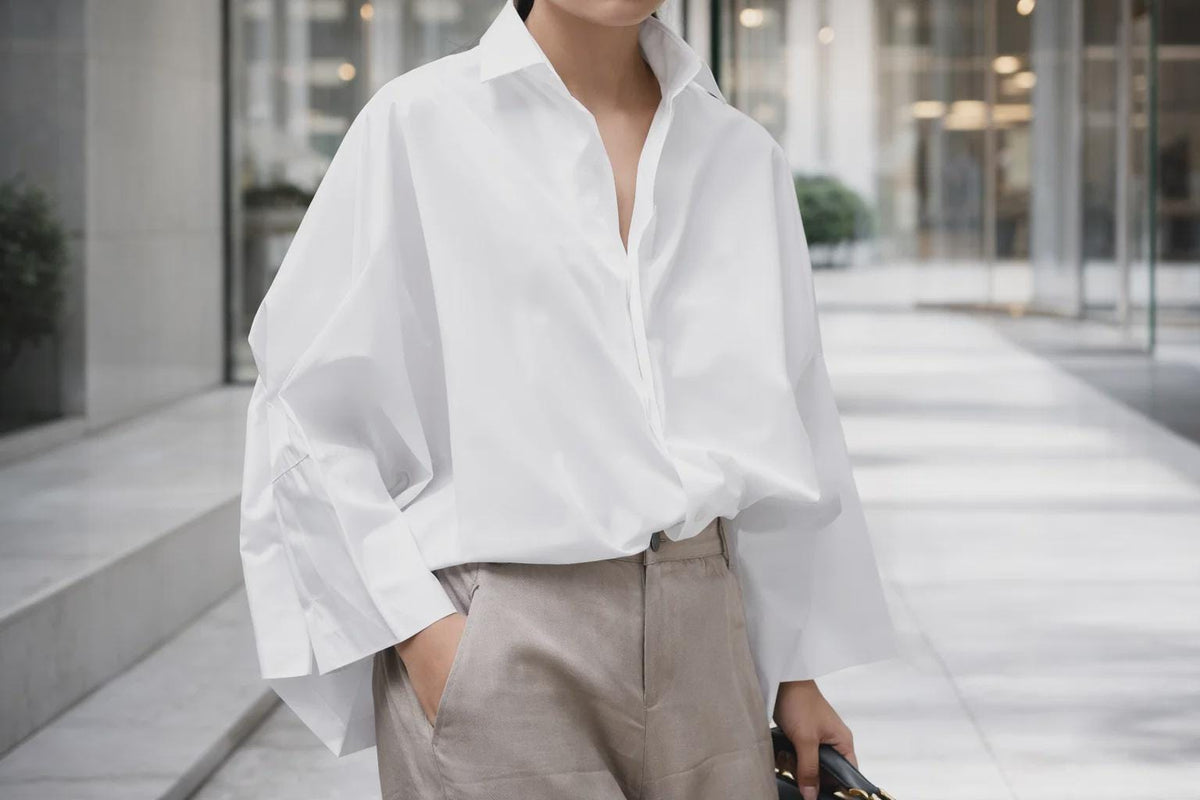 Cotton Blend Button Down Shirt - Relaxed Fit Long Sleeve Blouse