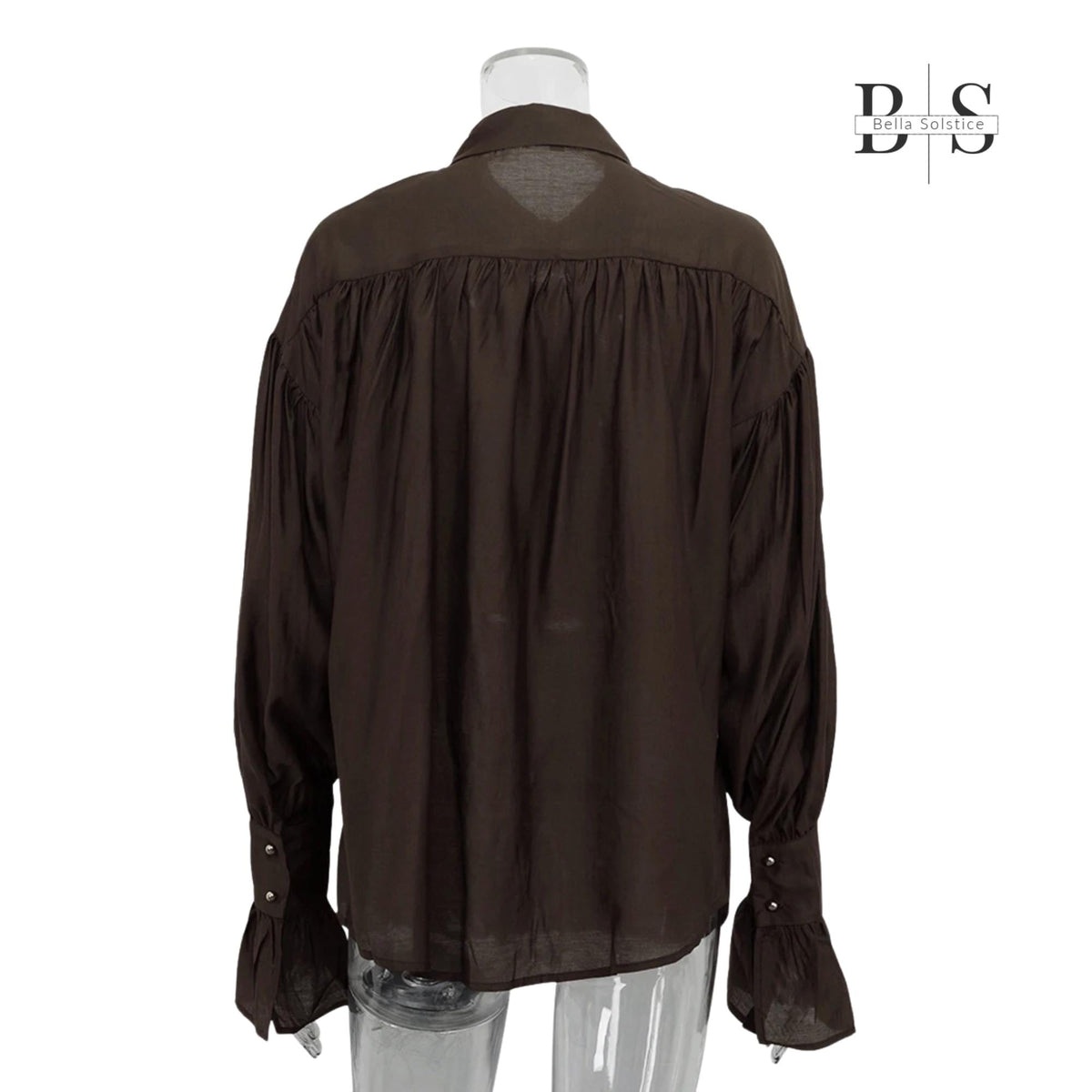 Women Long Lantern Sleeves Loose Collared Fashionable Solid Blouse For Office Wear