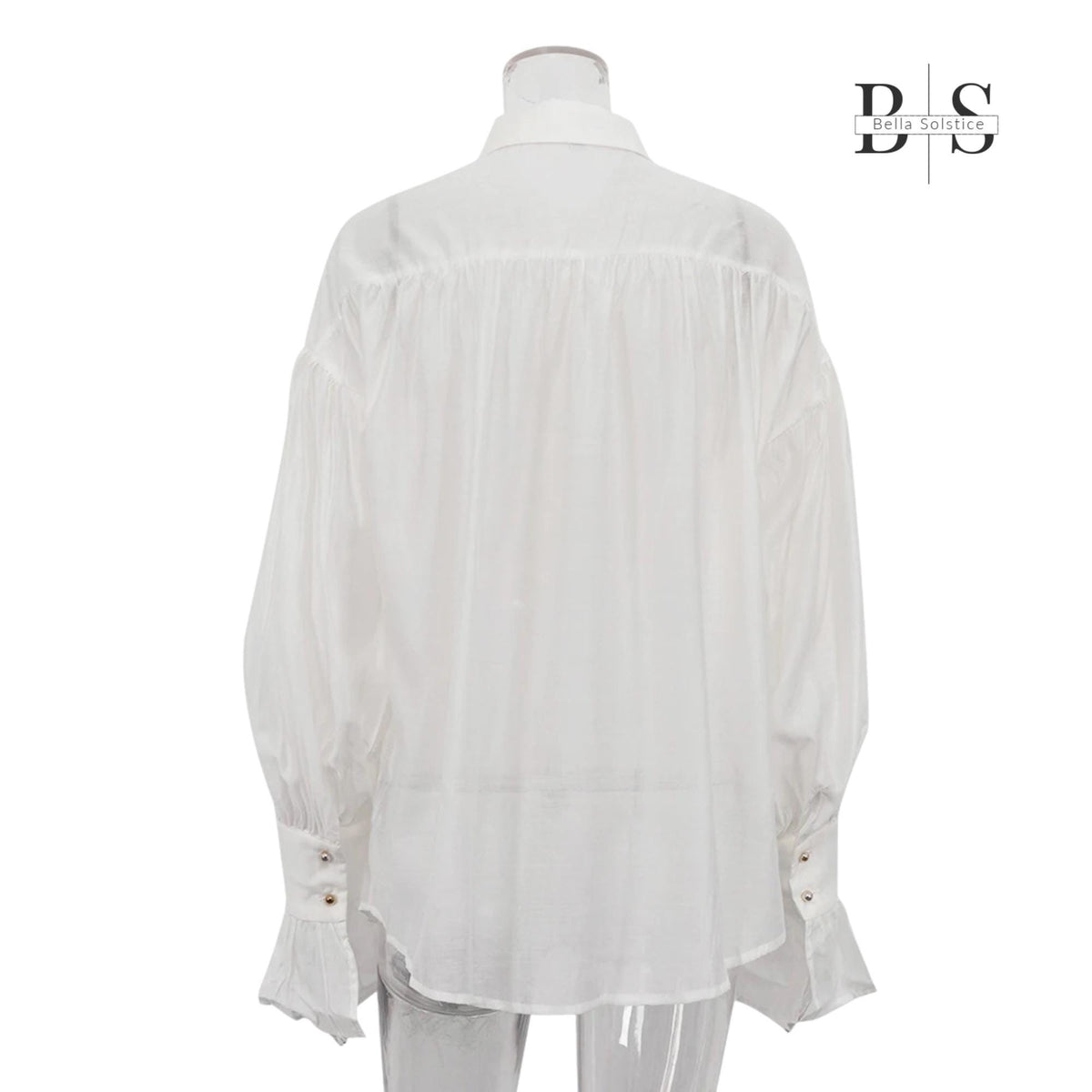 Women Long Lantern Sleeves Loose Collared Fashionable Solid Blouse For Office Wear