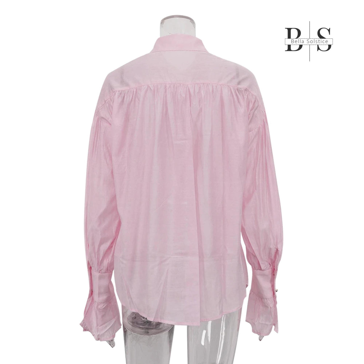 Women Long Lantern Sleeves Loose Collared Fashionable Solid Blouse For Office Wear