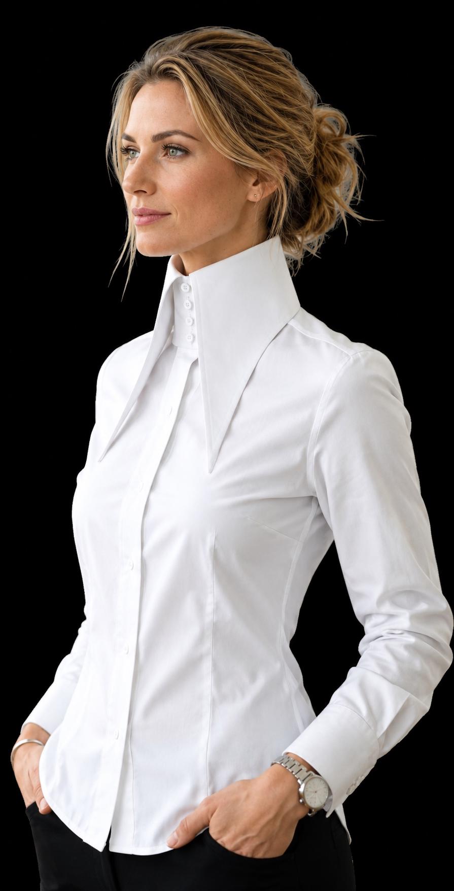 High 7.5 Inch Long Pointed Collar Shirt Women White Cotton Shirt 70's Large Collar Gangster Big Vintage Shirt Karl Lagerfeld Style Tall Neck