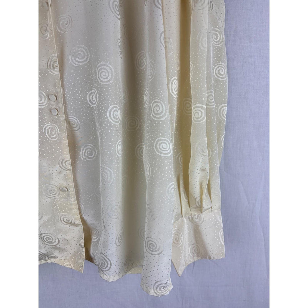 Josephine Vintage Cream Swirl Jacquard Blouse Long Sleeve Button Up Top Office