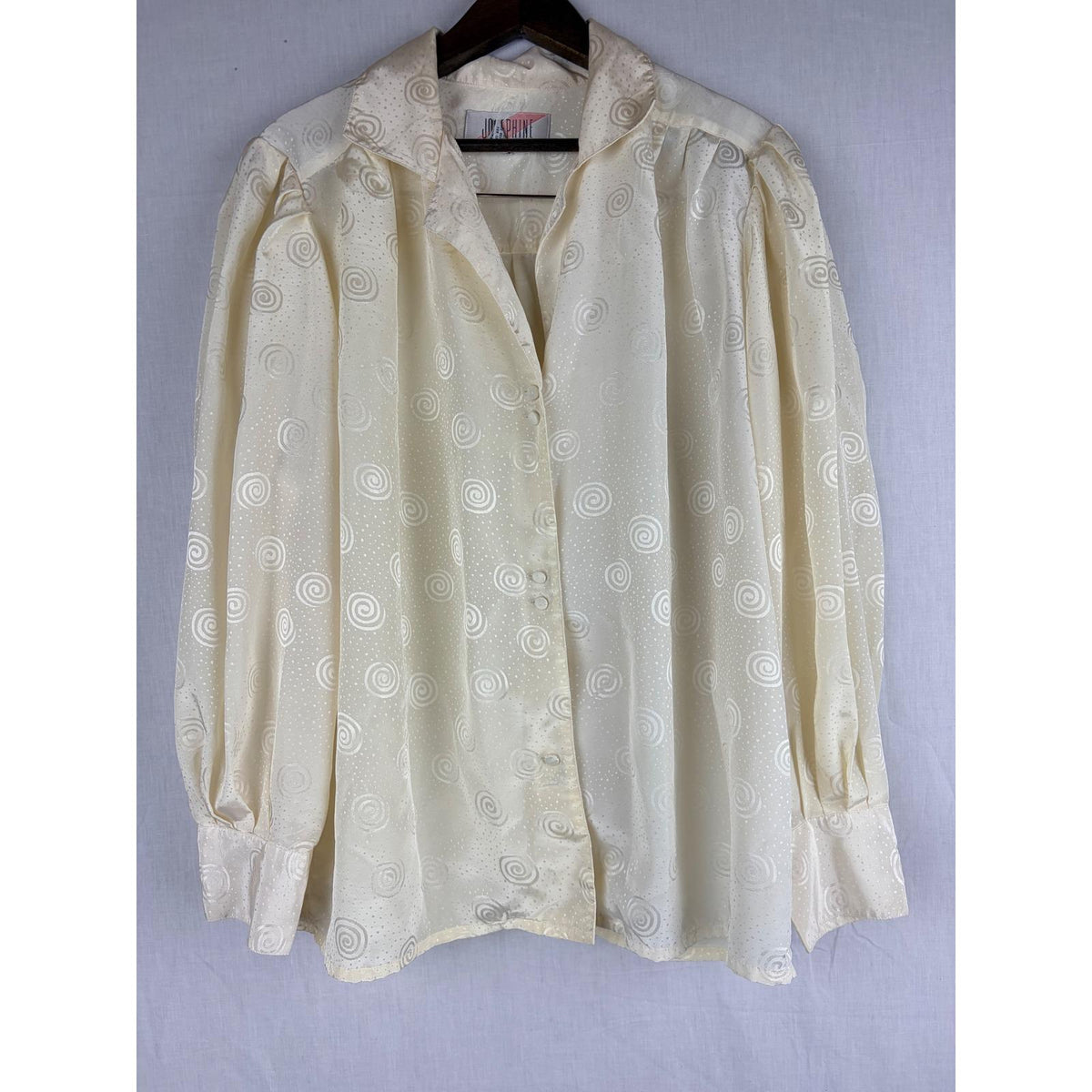 Josephine Vintage Cream Swirl Jacquard Blouse Long Sleeve Button Up Top Office
