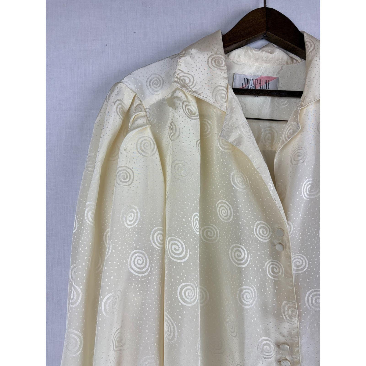 Josephine Vintage Cream Swirl Jacquard Blouse Long Sleeve Button Up Top Office