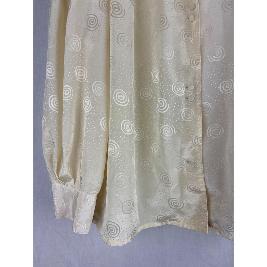 Josephine Vintage Cream Swirl Jacquard Blouse Long Sleeve Button Up Top Office