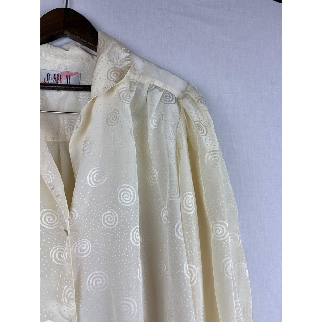 Josephine Vintage Cream Swirl Jacquard Blouse Long Sleeve Button Up Top Office