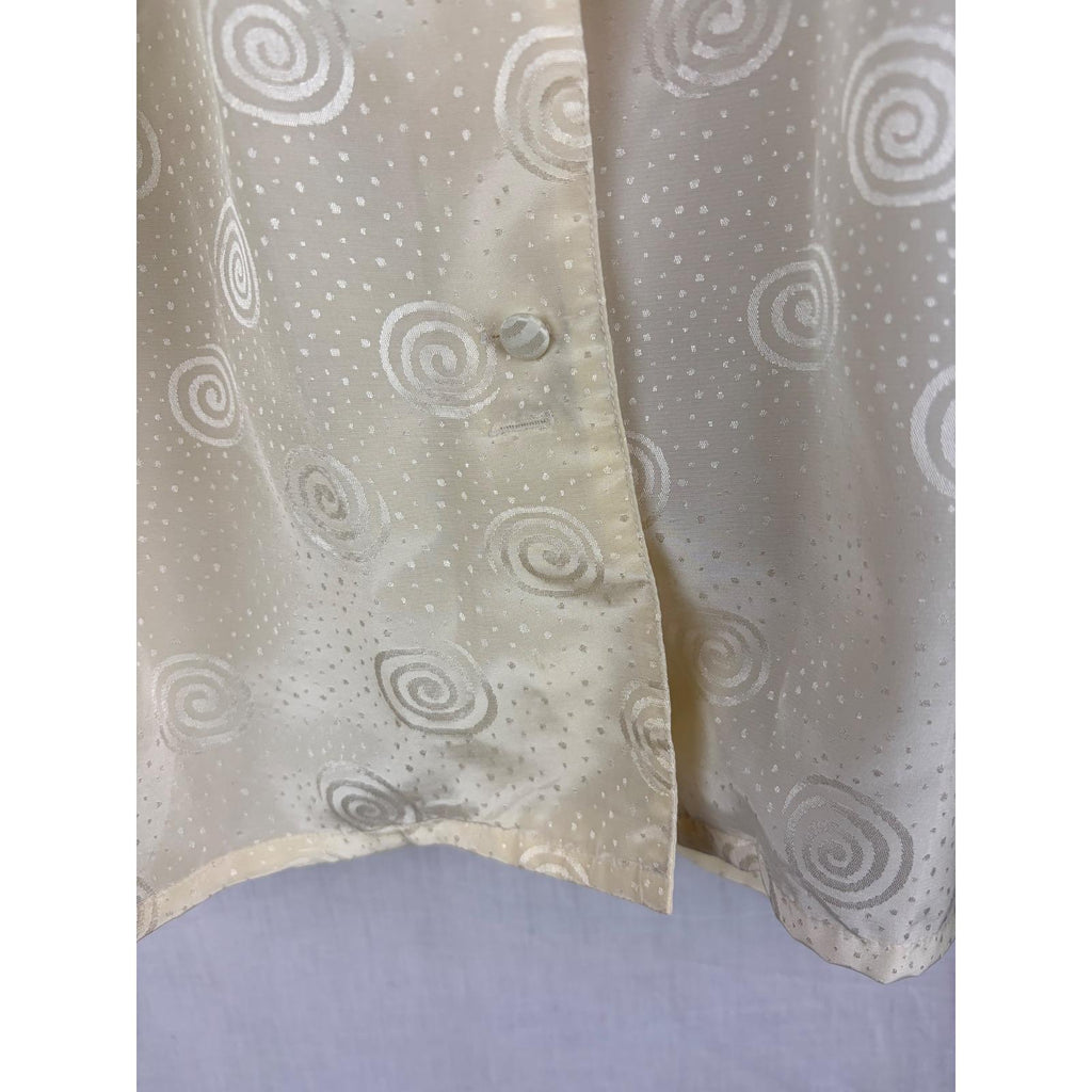 Josephine Vintage Cream Swirl Jacquard Blouse Long Sleeve Button Up Top Office