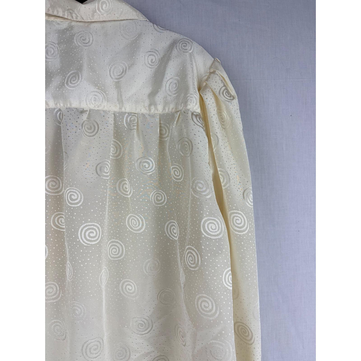 Josephine Vintage Cream Swirl Jacquard Blouse Long Sleeve Button Up Top Office