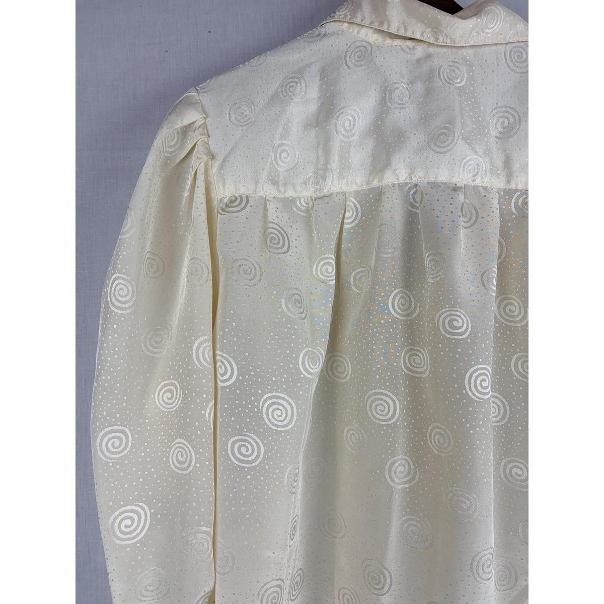 Josephine Vintage Cream Swirl Jacquard Blouse Long Sleeve Button Up Top Office