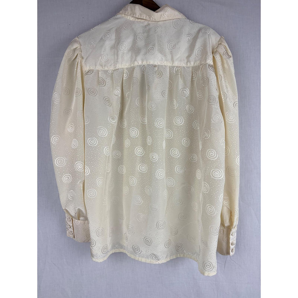 Josephine Vintage Cream Swirl Jacquard Blouse Long Sleeve Button Up Top Office