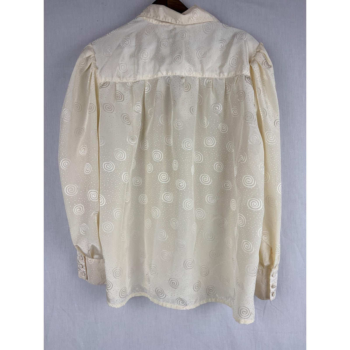 Josephine Vintage Cream Swirl Jacquard Blouse Long Sleeve Button Up Top Office