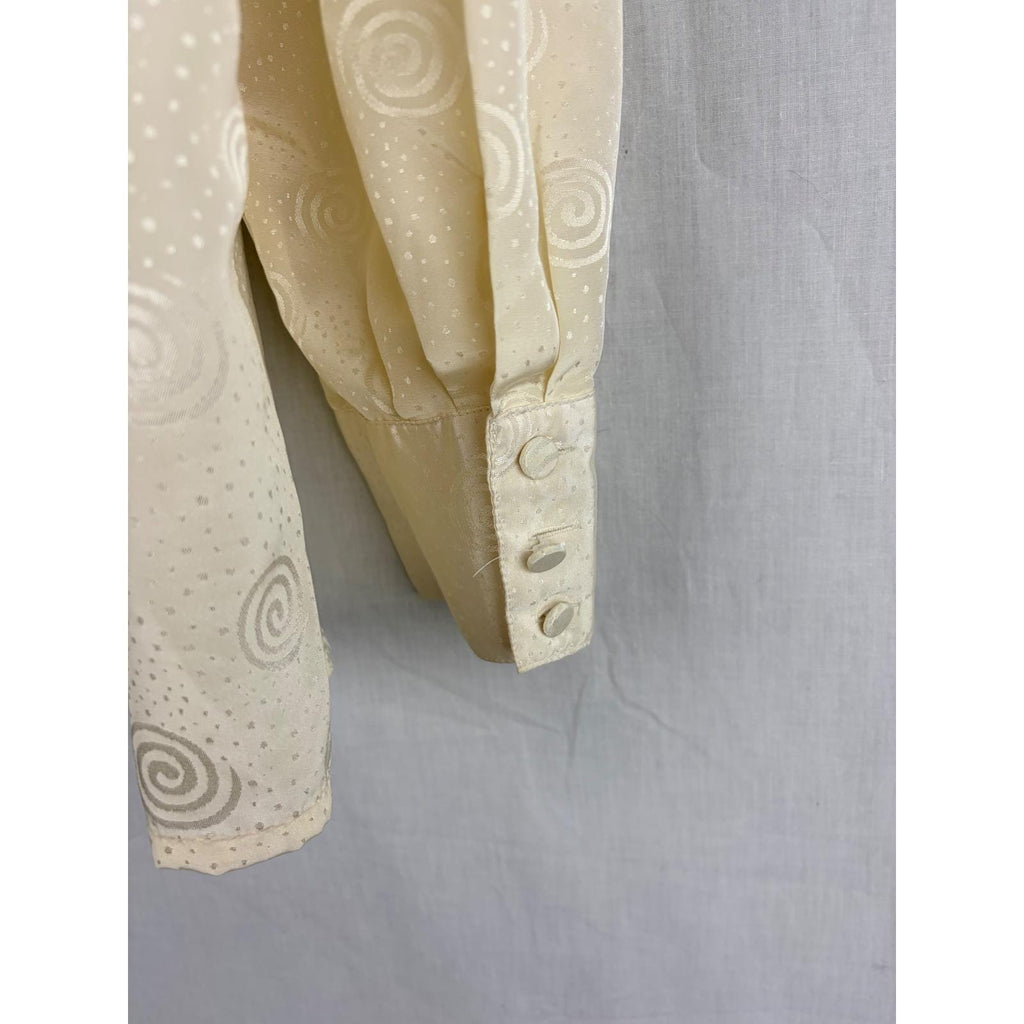Josephine Vintage Cream Swirl Jacquard Blouse Long Sleeve Button Up Top Office