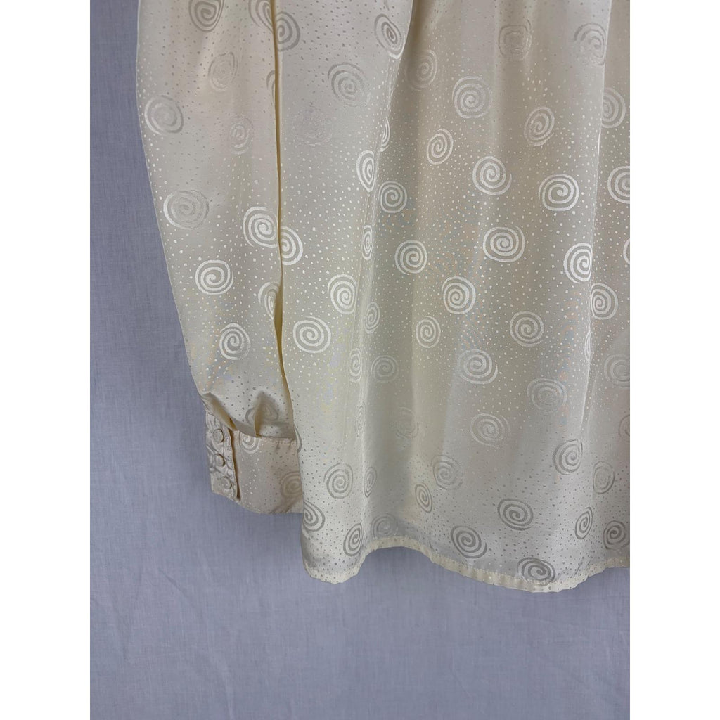 Josephine Vintage Cream Swirl Jacquard Blouse Long Sleeve Button Up Top Office