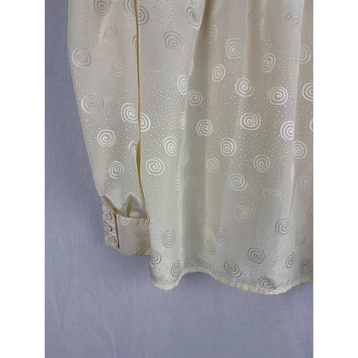 Josephine Vintage Cream Swirl Jacquard Blouse Long Sleeve Button Up Top Office