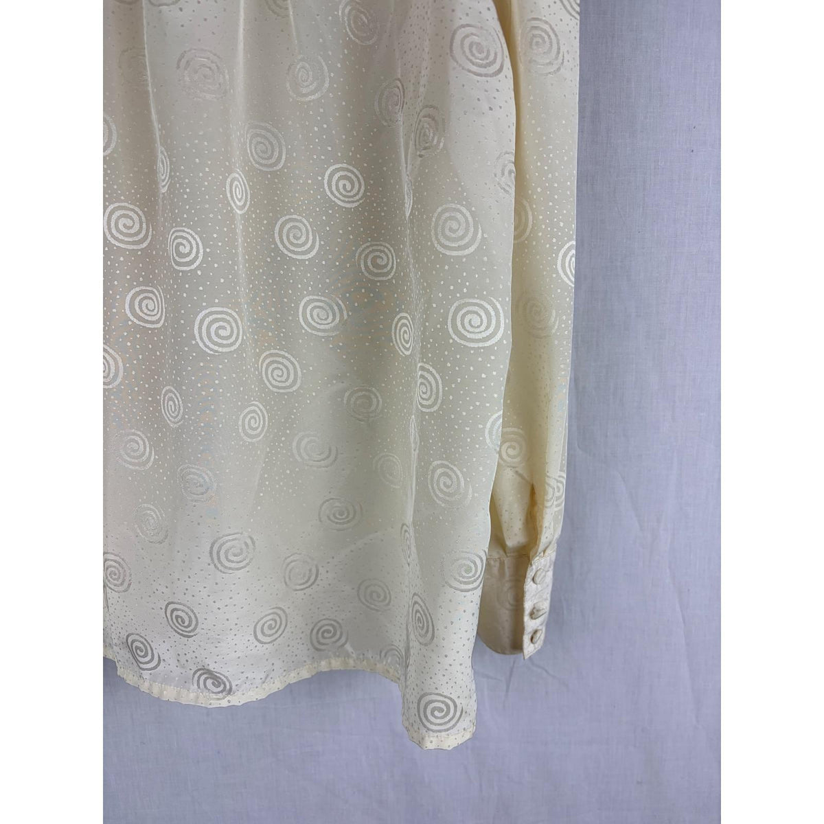 Josephine Vintage Cream Swirl Jacquard Blouse Long Sleeve Button Up Top Office
