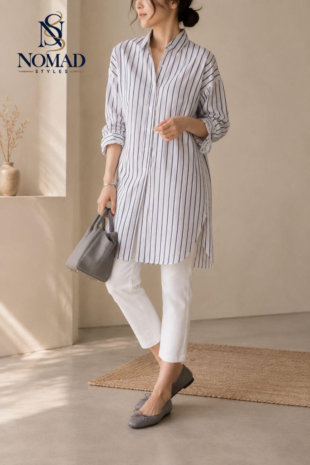 Relaxed Fit Women's Button Down Shirt, Classic Collared Tunic Top