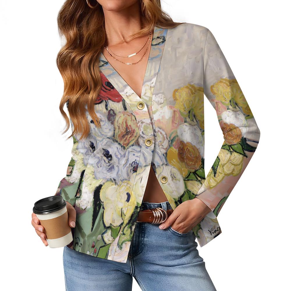 Van Gogh Sweater | Bouquet of Flowers| Cardigan | Full Sleeve Blouse | S–6XL Plus size | Poppy Art | Art Teacher Gift|Fine Art Print