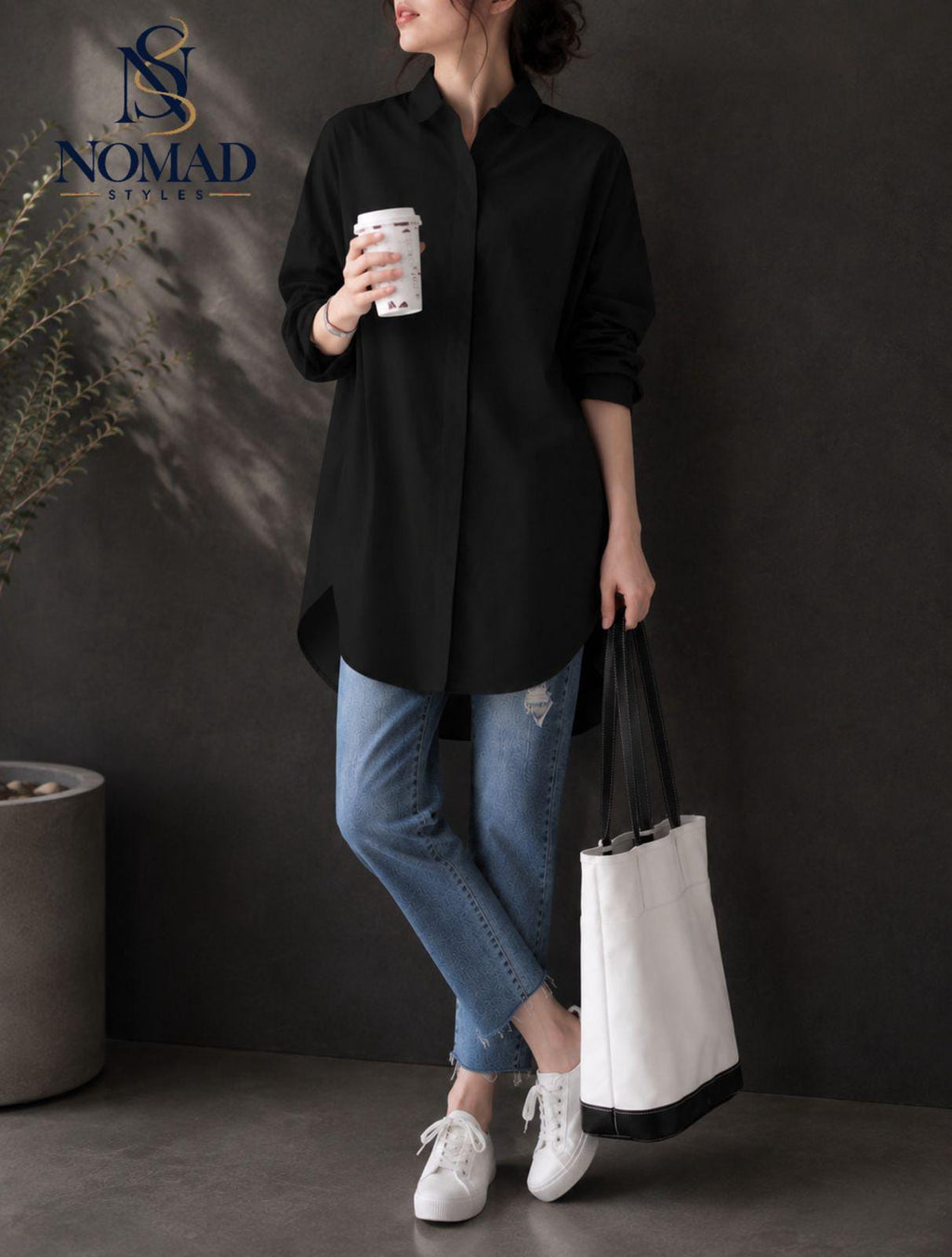 Relaxed Fit Women's Button Down Shirt, Classic Collared Tunic Top