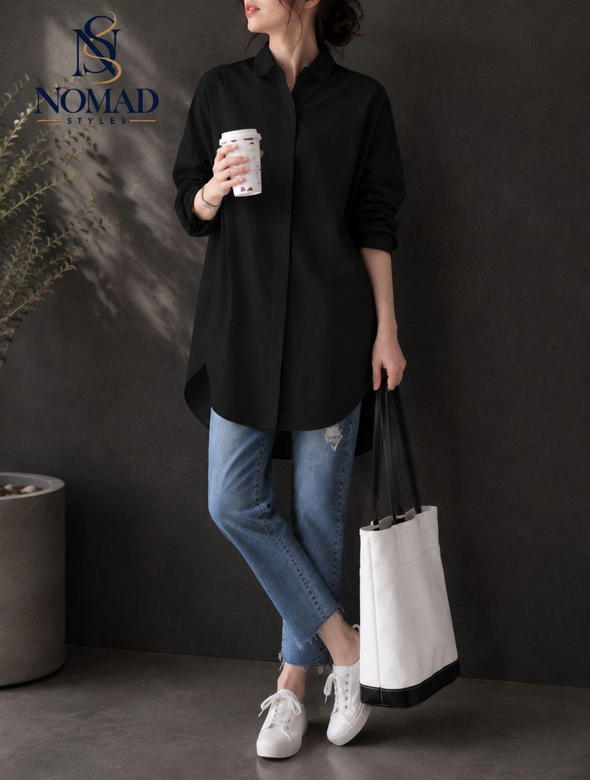 Relaxed Fit Women's Button Down Shirt, Classic Collared Tunic Top
