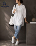 Relaxed Fit Women's Button Down Shirt, Classic Collared Tunic Top