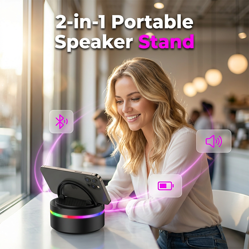 Portable Bluetooth Speaker with RGB Lights & Phone Stand